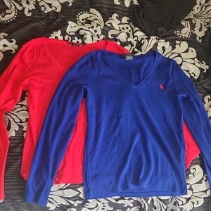 Ralph Lauren Red and Blue V-Neck Sweaters